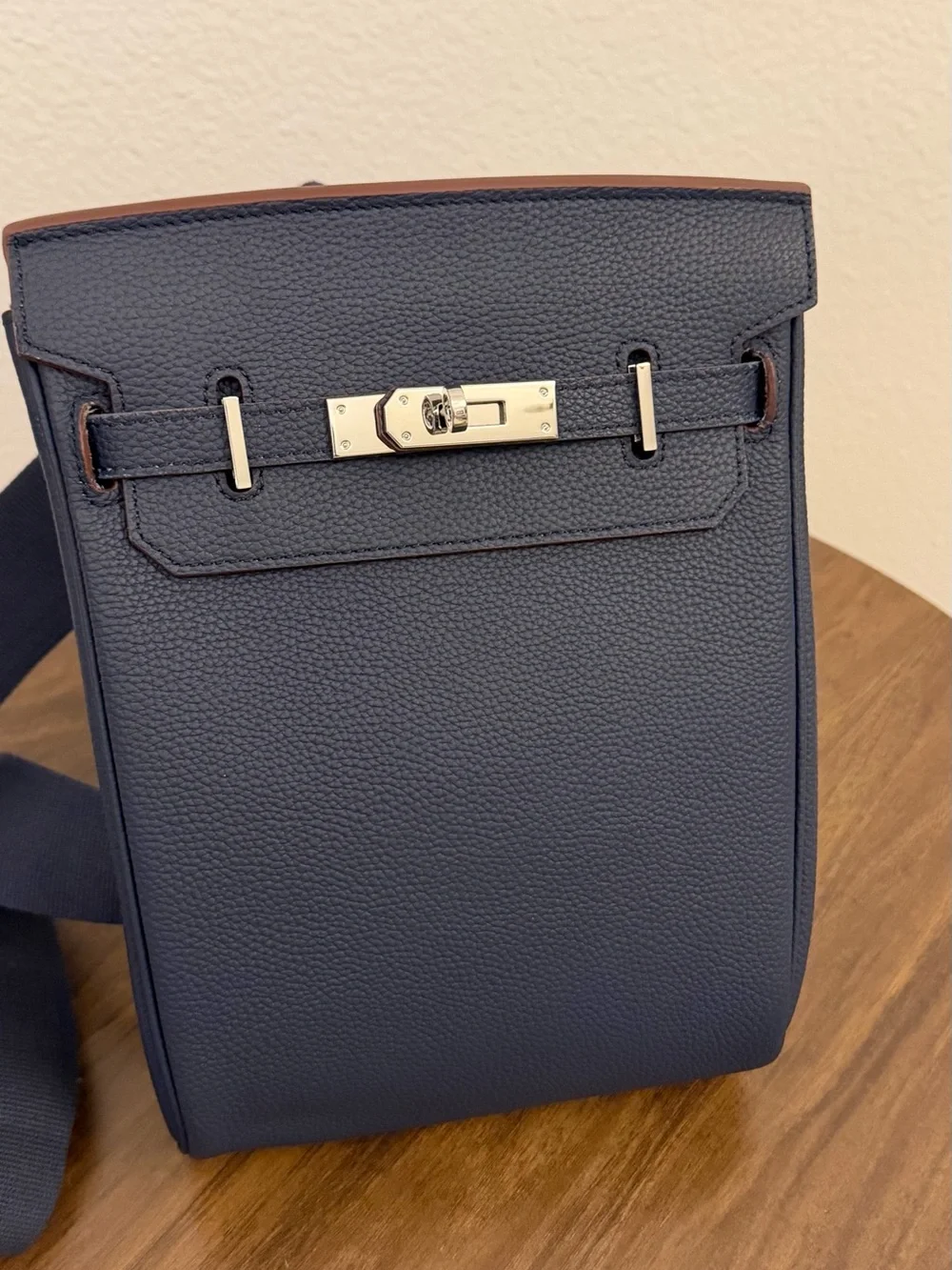 Men's Navy Leather Crossbody Bag with Silver Hardware